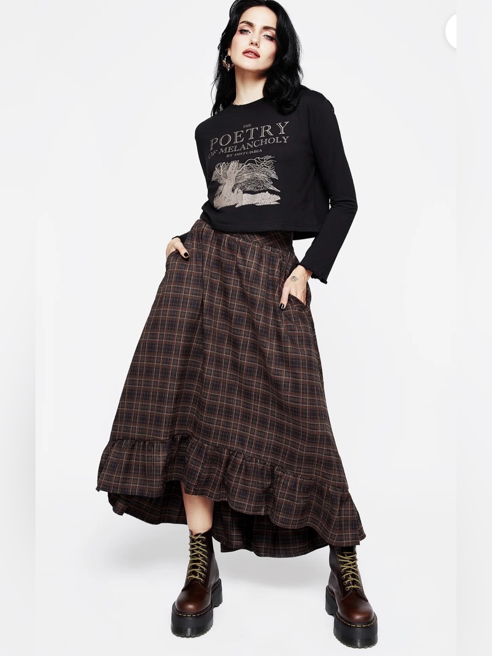 DISTURBIA Embla Check ruffle maxi skirt US size US 10